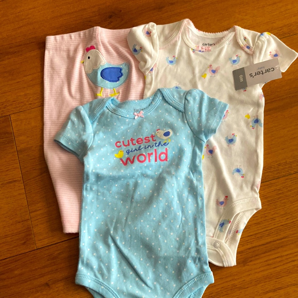 New Carter’s Chicken “Butt” Onesie/pants set 6m
